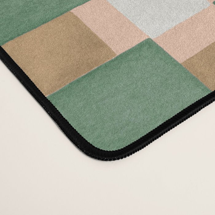 Retro plaid checks geometry Green Ocre Desk Mat Gallery Image 4