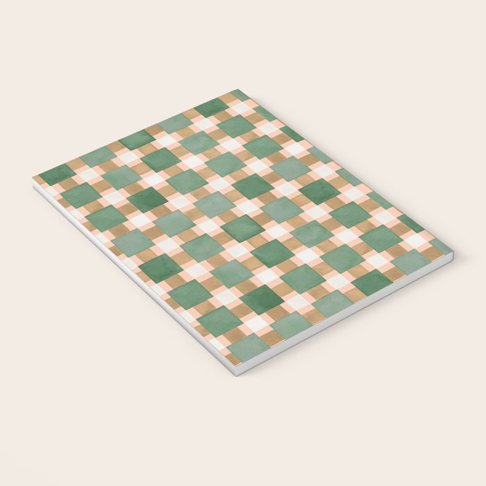 Retro plaid checks geometry Green Ocre Notebook Gallery Image 3