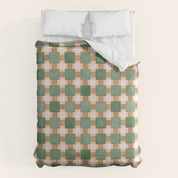 Retro plaid checks geometry Green Ocre Comforter Gallery Image 6
