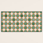 Retro plaid checks geometry Green Ocre Desk Mat Gallery Image 3