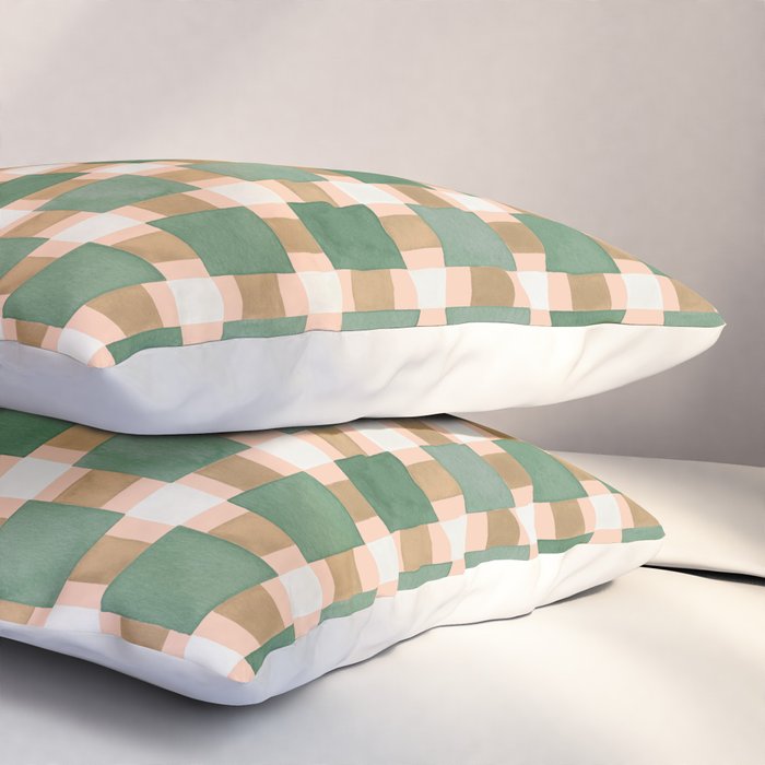 Retro plaid checks geometry Green Ocre Pillow Sham Gallery Image 3
