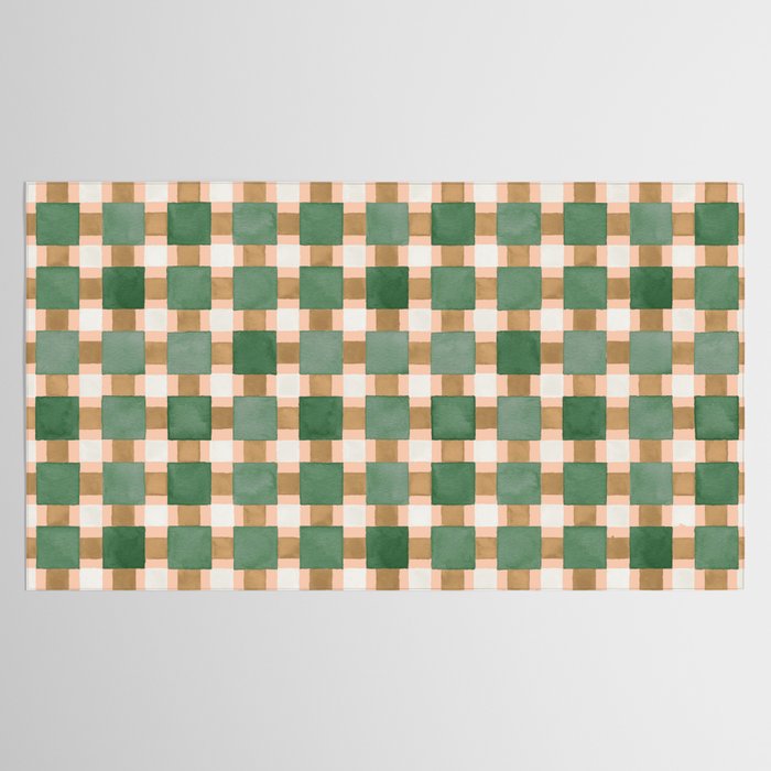 Retro plaid checks geometry Green Ocre Tablecloth Gallery Image 2