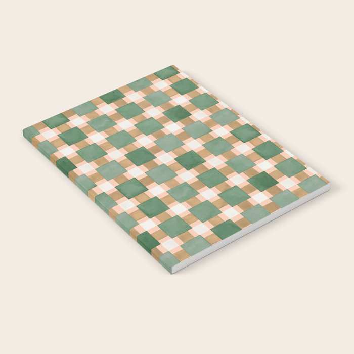 Retro plaid checks geometry Green Ocre Notebook Gallery Image 2