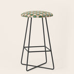 Retro plaid checks geometry Green Ocre Stool Gallery Image 1