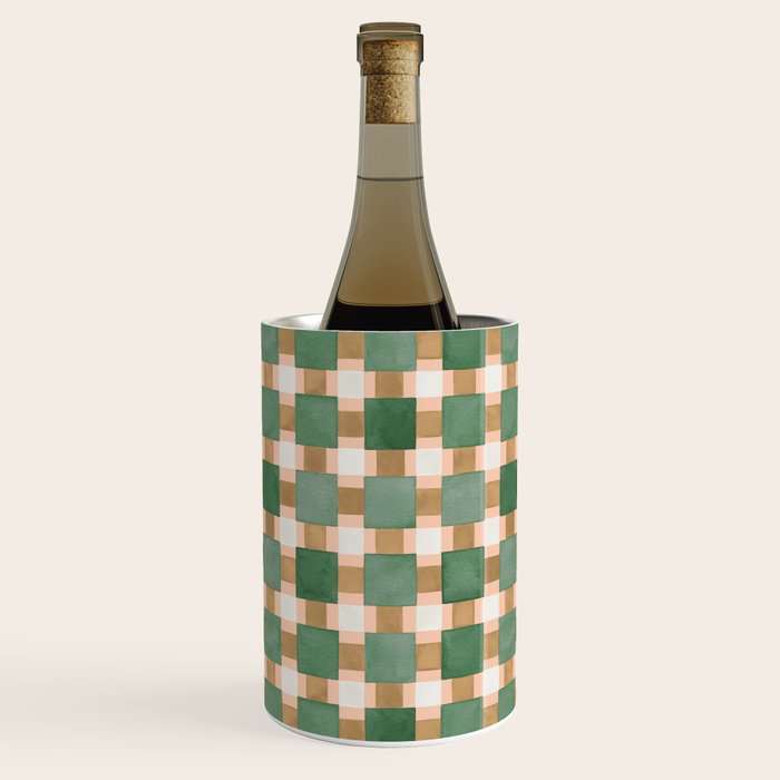 Retro plaid checks geometry Green Ocre Wine Chiller Gallery Image 1
