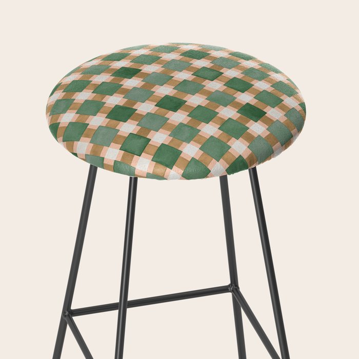 Retro plaid checks geometry Green Ocre Stool Gallery Image 2