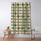 Retro plaid checks geometry Green Ocre Window Curtain Gallery Image 5