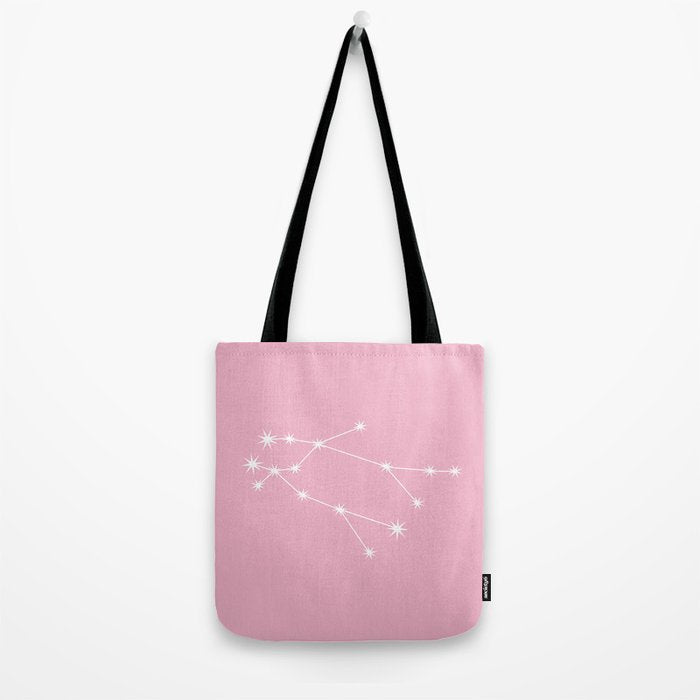 Gemini Zodiac Star Constellation Line Art Soft Pink Tote Bag Gallery Image 2