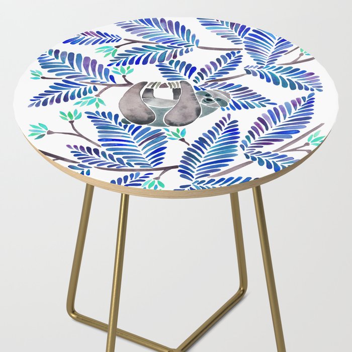 Happy Sloth - Tropical Blue Leaves Side Table Gallery Image 2