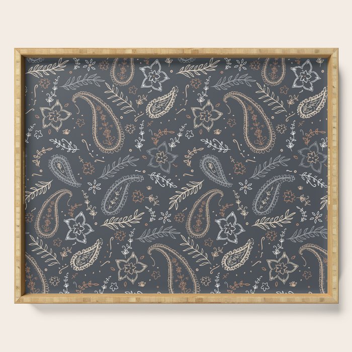 Paisley Line Art - Navy Serving Tray Gallery Image 1