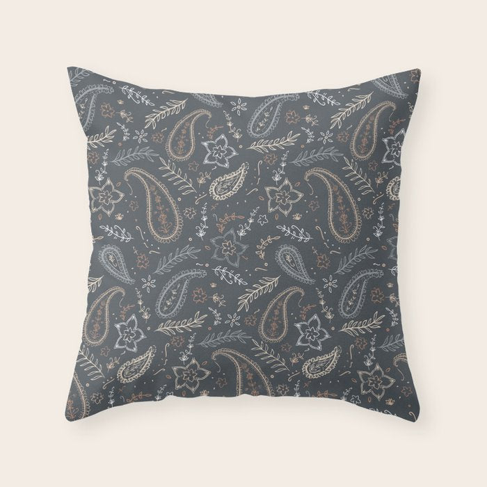 Paisley Line Art - Navy Throw Pillow Gallery Image 1