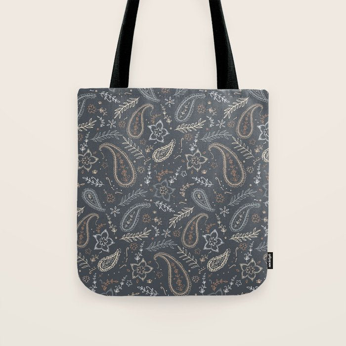 Paisley Line Art - Navy Tote Bag Gallery Image 1