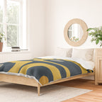 Mid Century Modern Piquet Abstract Minimalist Pattern in Light and Dark Mustard, Gray, and Navy Blue Duvet Cover Gallery Image 2