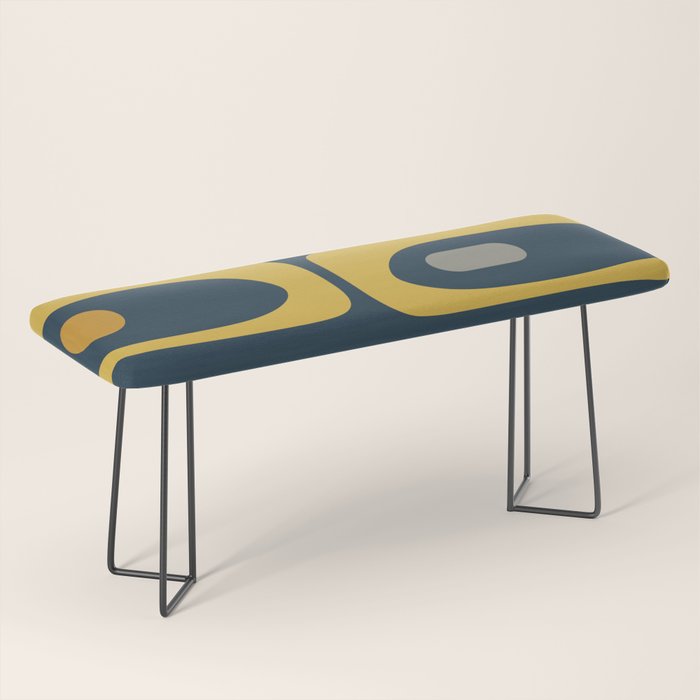 Mid Century Modern Piquet Abstract Minimalist Pattern in Light and Dark Mustard, Gray, and Navy Blue Bench Gallery Image 1