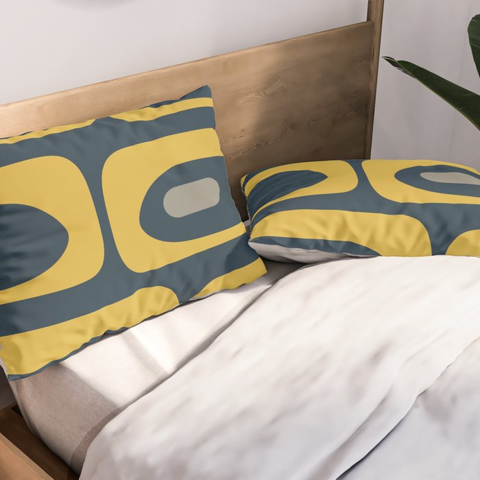 Mid Century Modern Piquet Abstract Minimalist Pattern in Light and Dark Mustard, Gray, and Navy Blue Pillow Sham Gallery Image 2