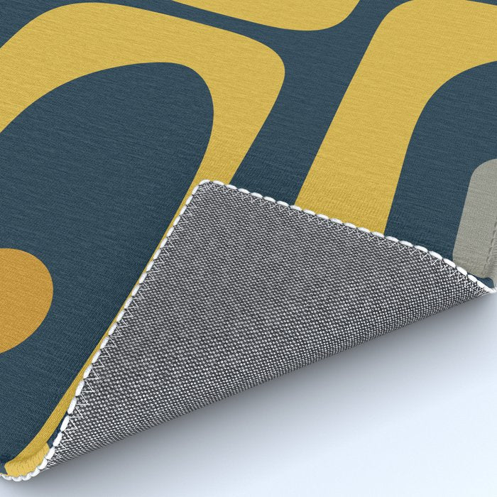 Mid Century Modern Piquet Abstract Minimalist Pattern in Light and Dark Mustard, Gray, and Navy Blue Rug Gallery Image 4