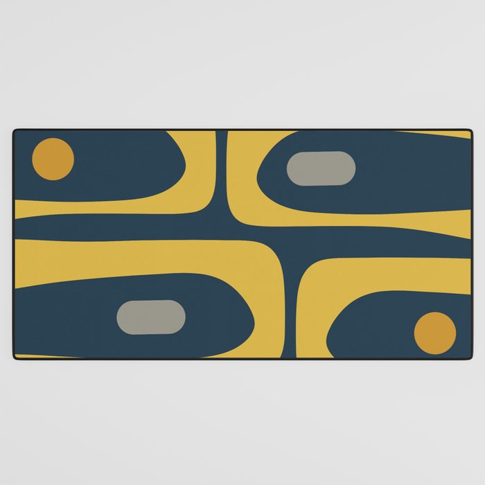 Mid Century Modern Piquet Abstract Minimalist Pattern in Light and Dark Mustard, Gray, and Navy Blue Desk Mat Gallery Image 3