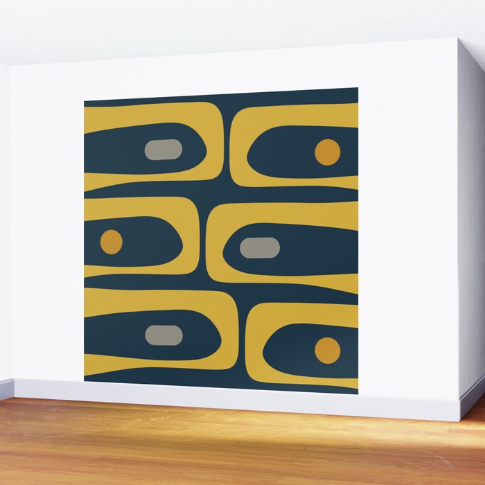 Mid Century Modern Piquet Abstract Minimalist Pattern in Light and Dark Mustard, Gray, and Navy Blue Wall Mural Gallery Image 2