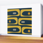 Mid Century Modern Piquet Abstract Minimalist Pattern in Light and Dark Mustard, Gray, and Navy Blue Wall Mural Gallery Image 2