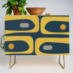 Mid Century Modern Piquet Abstract Minimalist Pattern in Light and Dark Mustard, Gray, and Navy Blue Credenza Gallery Image 1