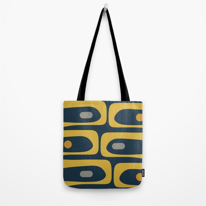 Mid Century Modern Piquet Abstract Minimalist Pattern in Light and Dark Mustard, Gray, and Navy Blue Tote Bag Gallery Image 2