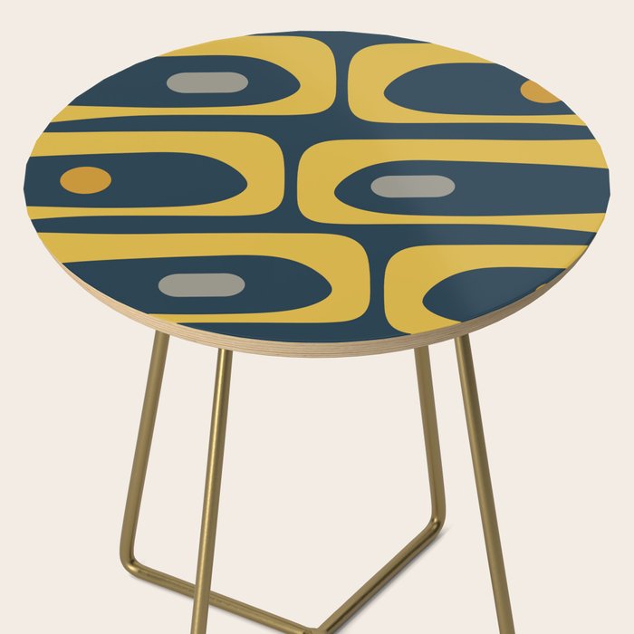 Mid Century Modern Piquet Abstract Minimalist Pattern in Light and Dark Mustard, Gray, and Navy Blue Side Table Gallery Image 2