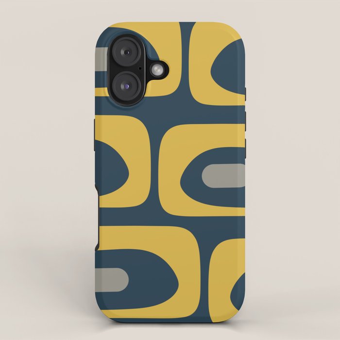 Mid Century Modern Piquet Abstract Minimalist Pattern in Light and Dark Mustard, Gray, and Navy Blue iPhone Case Gallery Image 1