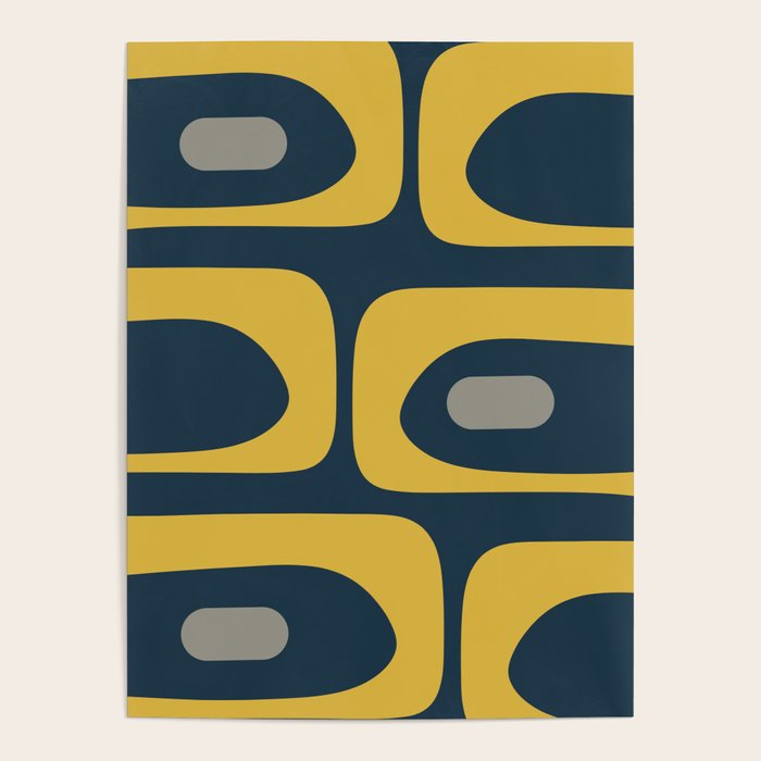 Mid Century Modern Piquet Abstract Minimalist Pattern in Light and Dark Mustard, Gray, and Navy Blue Poster Gallery Image 4