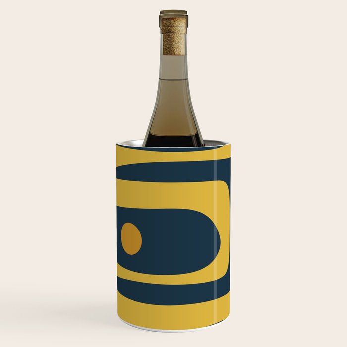 Mid Century Modern Piquet Abstract Minimalist Pattern in Light and Dark Mustard, Gray, and Navy Blue Wine Chiller Gallery Image 2