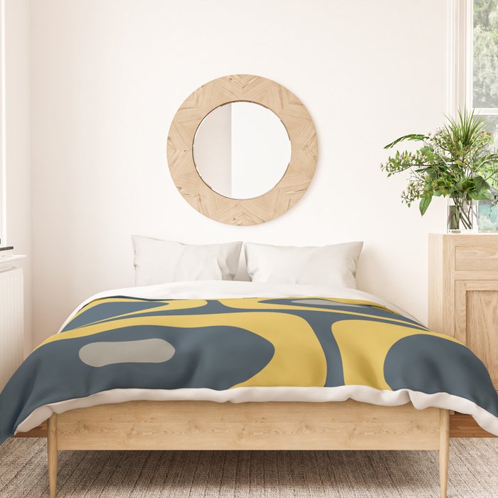 Mid Century Modern Piquet Abstract Minimalist Pattern in Light and Dark Mustard, Gray, and Navy Blue Duvet Cover Gallery Image 3