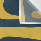 Mid Century Modern Piquet Abstract Minimalist Pattern in Light and Dark Mustard, Gray, and Navy Blue Wall Tapestry Gallery Image 3