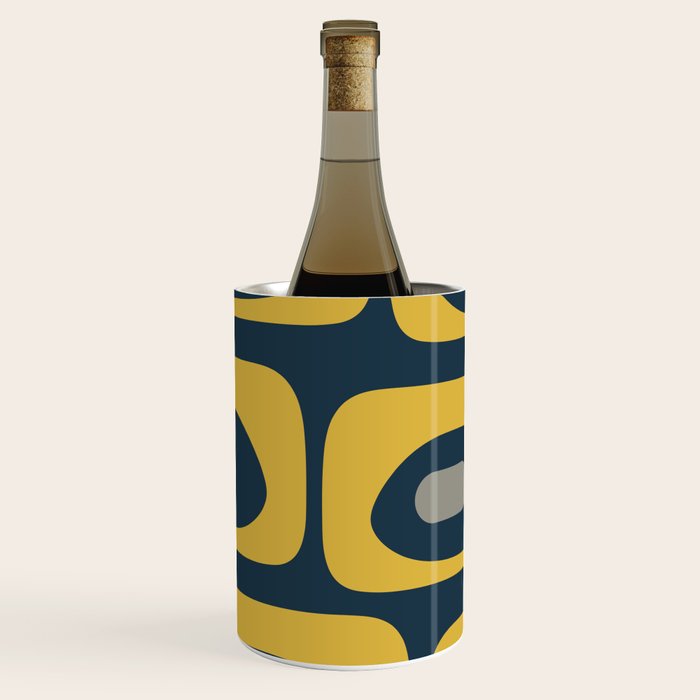 Mid Century Modern Piquet Abstract Minimalist Pattern in Light and Dark Mustard, Gray, and Navy Blue Wine Chiller Gallery Image 1