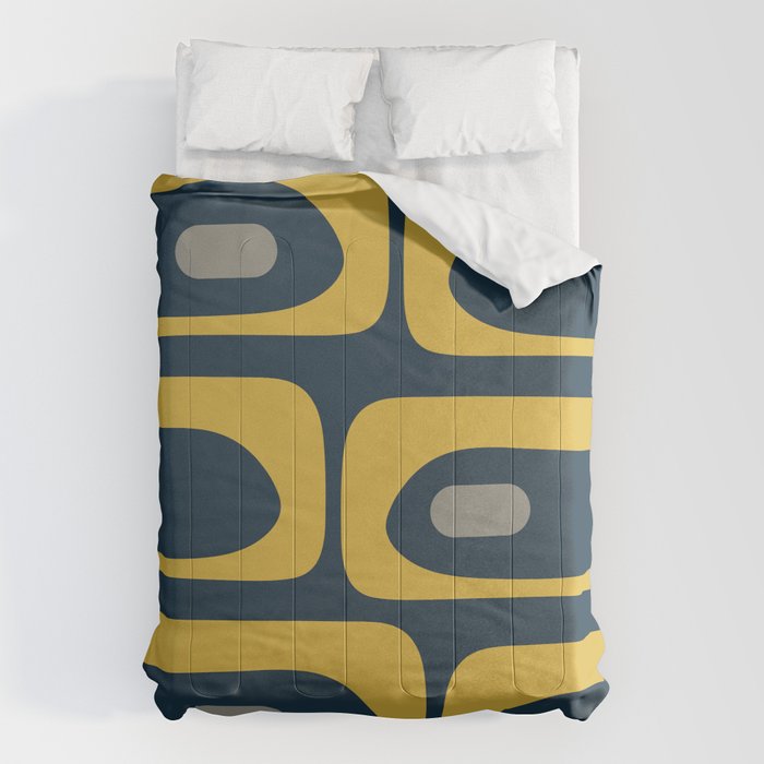 Mid Century Modern Piquet Abstract Minimalist Pattern in Light and Dark Mustard, Gray, and Navy Blue Comforter Gallery Image 6