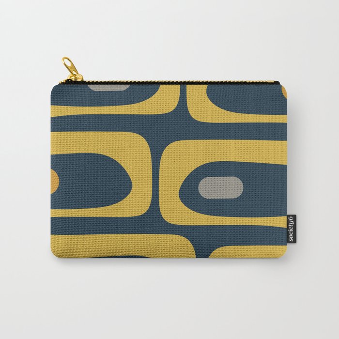 Mid Century Modern Piquet Abstract Minimalist Pattern in Light and Dark Mustard, Gray, and Navy Blue Carry All Pouch Gallery Image 1