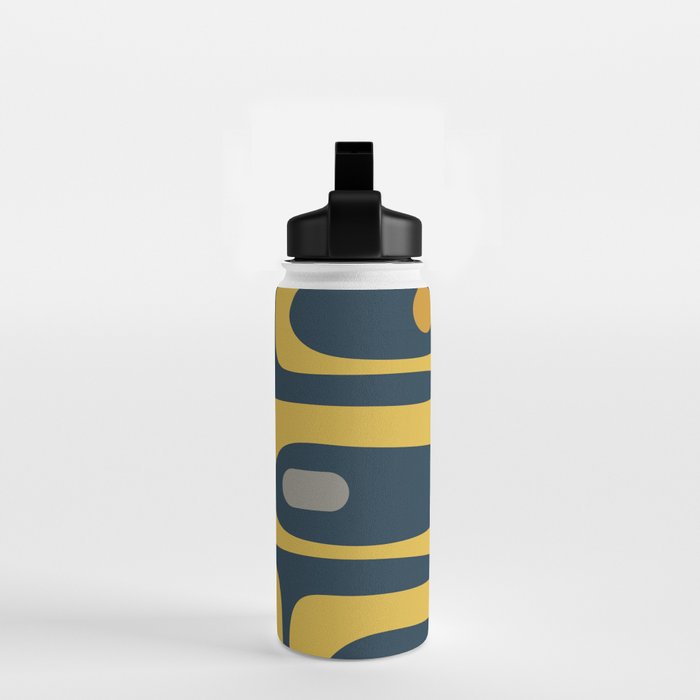 Mid Century Modern Piquet Abstract Minimalist Pattern in Light and Dark Mustard, Gray, and Navy Blue Water Bottle Gallery Image 2