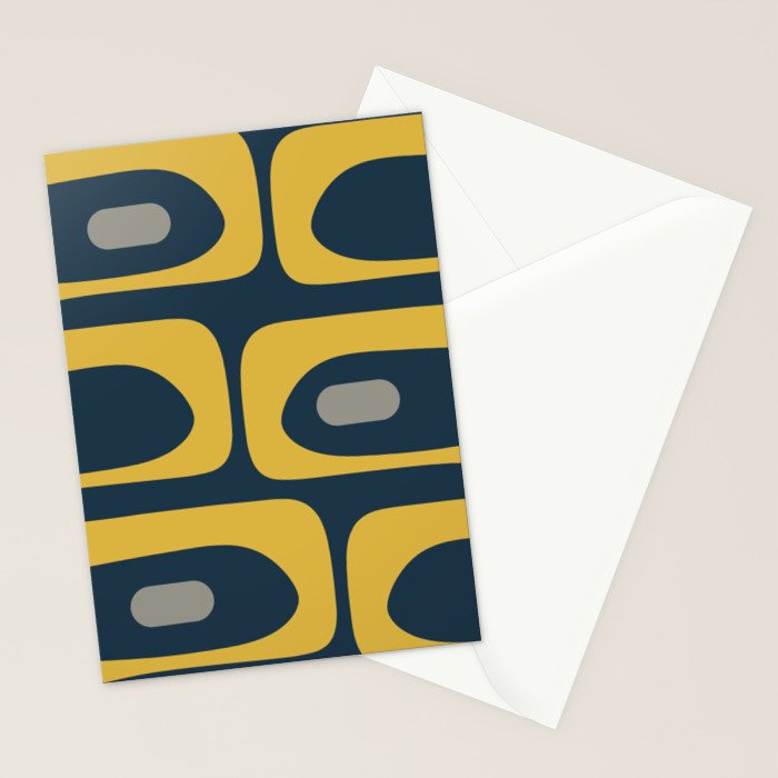 Mid Century Modern Piquet Abstract Minimalist Pattern in Light and Dark Mustard, Gray, and Navy Blue Stationery Card Gallery Image 2