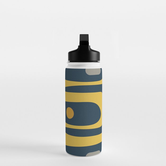 Mid Century Modern Piquet Abstract Minimalist Pattern in Light and Dark Mustard, Gray, and Navy Blue Water Bottle Gallery Image 3
