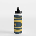 Mid Century Modern Piquet Abstract Minimalist Pattern in Light and Dark Mustard, Gray, and Navy Blue Water Bottle Gallery Image 3