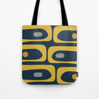 Mid Century Modern Piquet Abstract Minimalist Pattern in Light and Dark Mustard, Gray, and Navy Blue Tote Bag Gallery Image 1