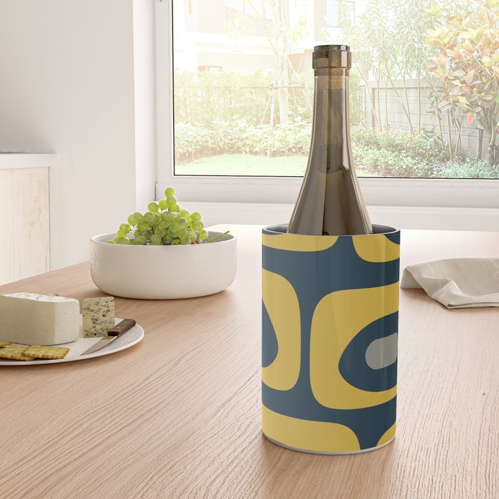 Mid Century Modern Piquet Abstract Minimalist Pattern in Light and Dark Mustard, Gray, and Navy Blue Wine Chiller Gallery Image 4