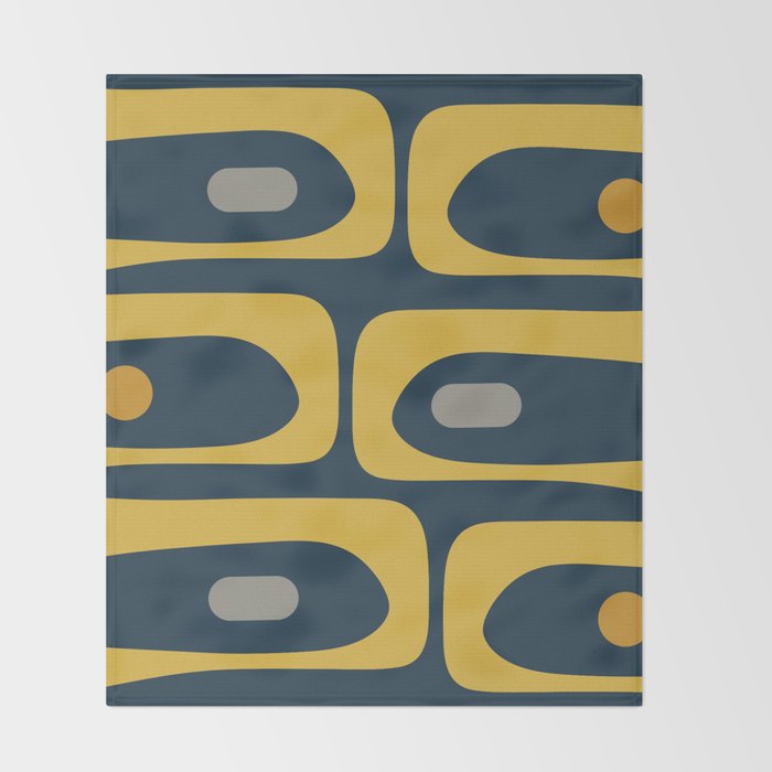 Mid Century Modern Piquet Abstract Minimalist Pattern in Light and Dark Mustard, Gray, and Navy Blue Throw Blanket Gallery Image 2