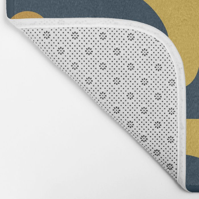 Mid Century Modern Piquet Abstract Minimalist Pattern in Light and Dark Mustard, Gray, and Navy Blue Bath Mat Gallery Image 2