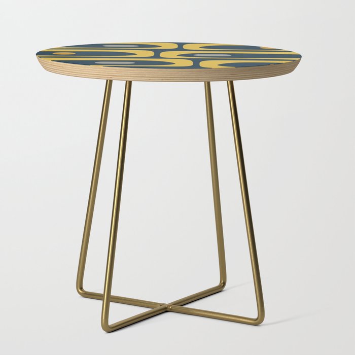 Mid Century Modern Piquet Abstract Minimalist Pattern in Light and Dark Mustard, Gray, and Navy Blue Side Table Gallery Image 1