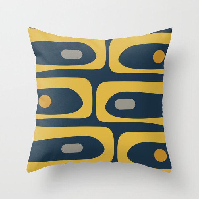 Mid Century Modern Piquet Abstract Minimalist Pattern in Light and Dark Mustard, Gray, and Navy Blue Throw Pillow Gallery Image 6