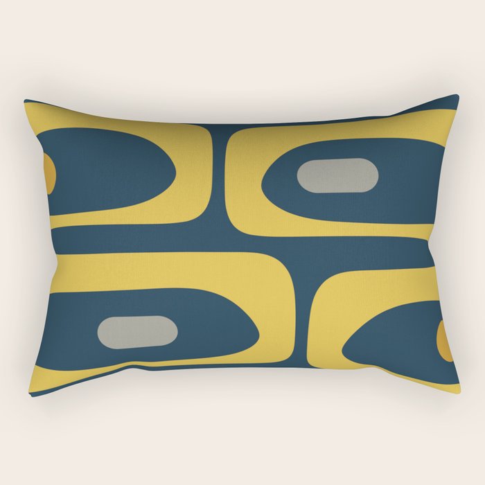 Mid Century Modern Piquet Abstract Minimalist Pattern in Light and Dark Mustard, Gray, and Navy Blue Rectangular Pillow Gallery Image 2