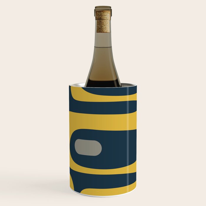 Mid Century Modern Piquet Abstract Minimalist Pattern in Light and Dark Mustard, Gray, and Navy Blue Wine Chiller Gallery Image 3
