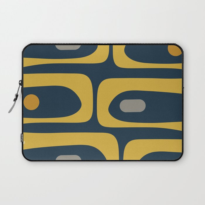 Mid Century Modern Piquet Abstract Minimalist Pattern in Light and Dark Mustard, Gray, and Navy Blue Laptop Sleeve Gallery Image 1