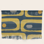 Mid Century Modern Piquet Abstract Minimalist Pattern in Light and Dark Mustard, Gray, and Navy Blue Wall Hanging Gallery Image 1