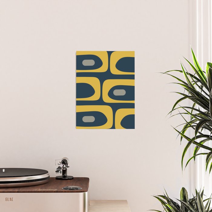 Mid Century Modern Piquet Abstract Minimalist Pattern in Light and Dark Mustard, Gray, and Navy Blue Poster Gallery Image 2