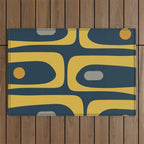 Mid Century Modern Piquet Abstract Minimalist Pattern in Light and Dark Mustard, Gray, and Navy Blue Outdoor Rug Gallery Image 1